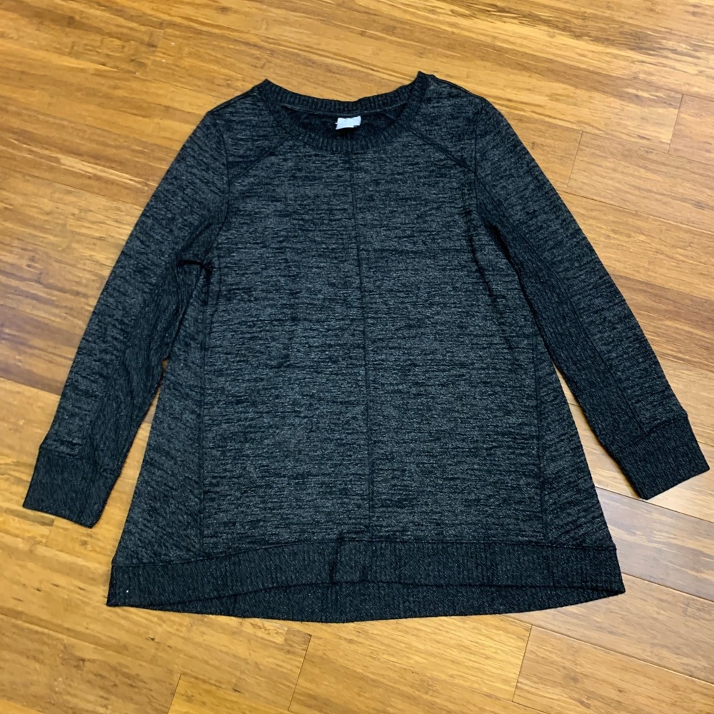 Chicos Zenergy Heathered‎ Black Long Sleeve Tunic Top Womens Size 8/10 Athletic